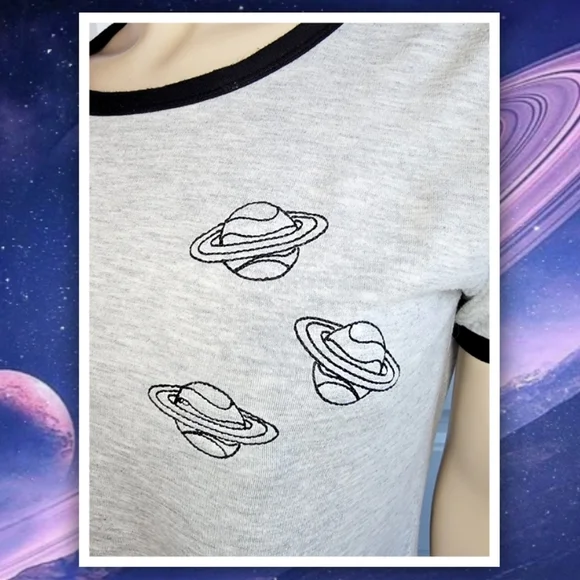 Darling Blue women's sz M heather gray ringer tee with embroidered plane… - Picture 3 of 7